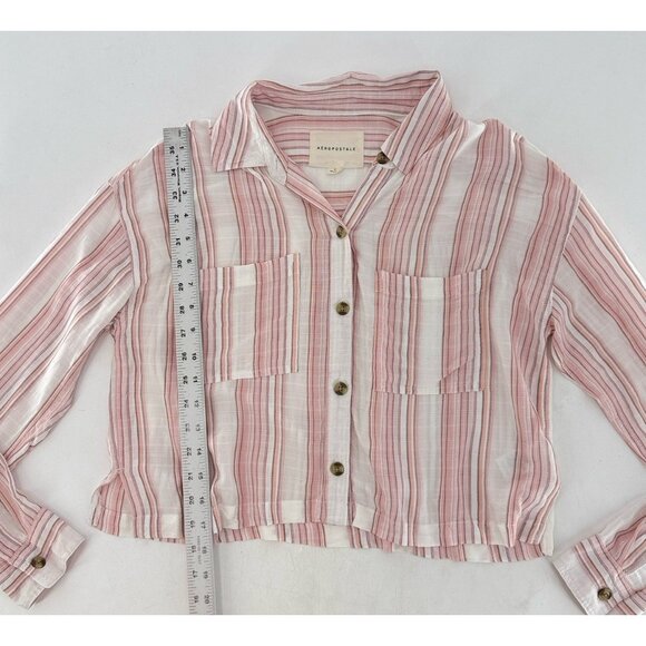 Aeropostale Cropped Striped Long Sleeve Blouse‎ Sz Sm, Boho, Coastal, Beach - Picture 8 of 9